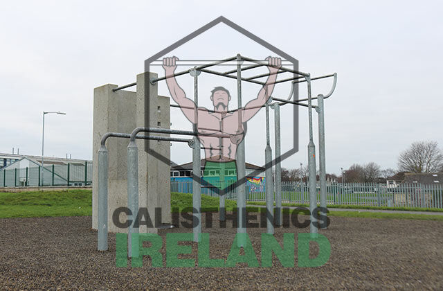 Outdoor gym at The Hollows Park in Tallaght, Dublin with calisthenics training equipment