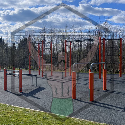 Calisthenics park at Tramore Valley in Cork, featuring outdoor equipment for bodyweight workouts and functional fitness training