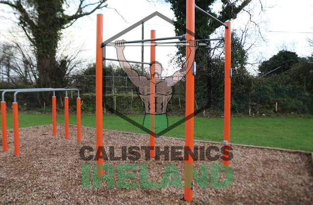 Calisthenics area at Tully Park in Cherrywood, Dublin, featuring outdoor workout equipment for bodyweight training
