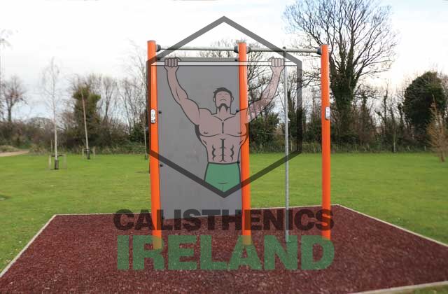 Outdoor exercise equipment at Tully Park in South Dublin, designed for calisthenics and bodyweight training in a public fitness area