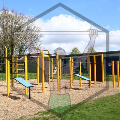 Calisthenics equipment and outdoor workout gym at Tymon Park in Dublin, designed for bodyweight training and public fitness