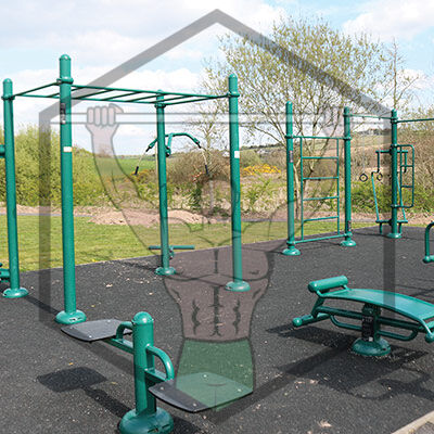 Dynamic calisthenics setup at Ballycannon Park, Cork, offering bodyweight exercise stations and outdoor training bars.