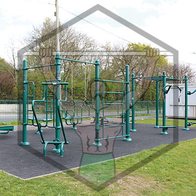 Street workout and calisthenics equipment at Kempton Park, Cork, designed for outdoor fitness and bodyweight training.