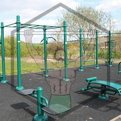 Dynamic calisthenics setup at Ballycannon Park, Cork, offering bodyweight exercise stations and outdoor training bars.