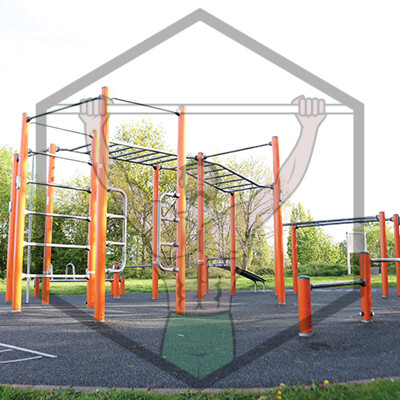 Public fitness area at Blackrock, Cork, with calisthenics equipment and workout bars for bodyweight training.