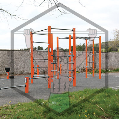 Outdoor gym and calisthenics park at Blarney, Cork, featuring fitness equipment for bodyweight training and street workout.