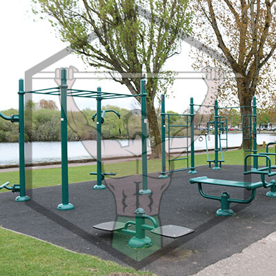 Calisthenics park at The Lough, Cork, with outdoor gym equipment for public fitness and bodyweight training.